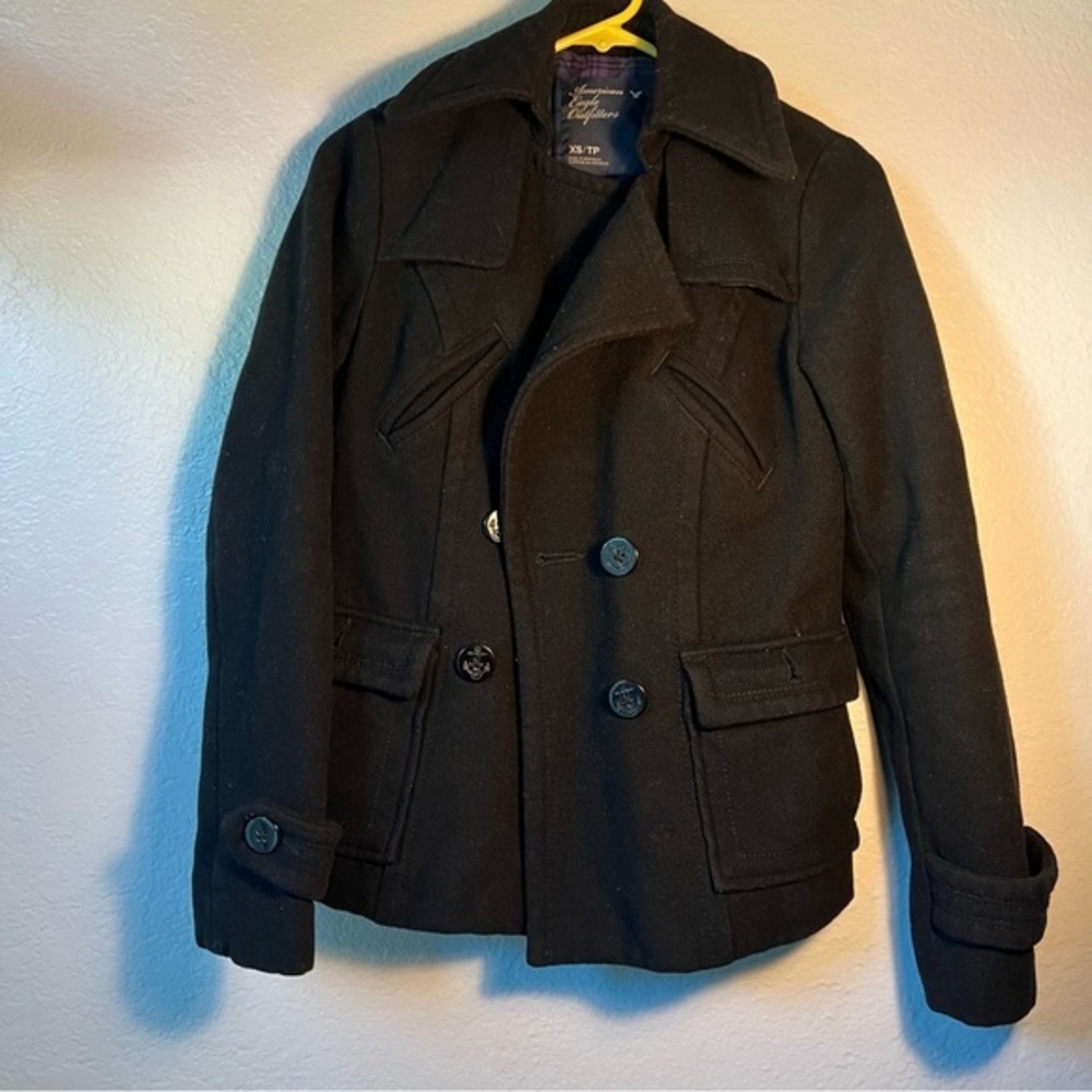 American Eagle Women's Black Double Breasted Pea Coat Jacket